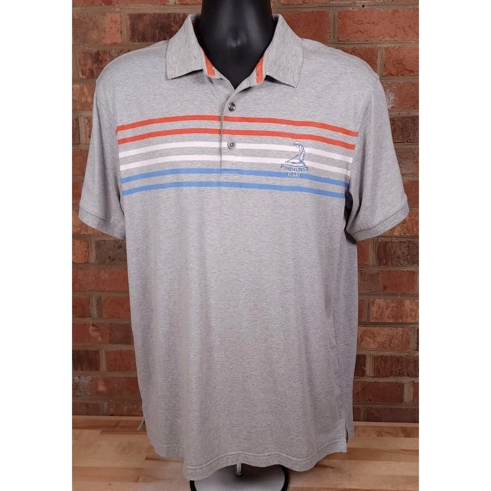 Rule 18 by Bobby Jones Pinehurst Putterboy Golf Polo Shirt Large Gray Stripe